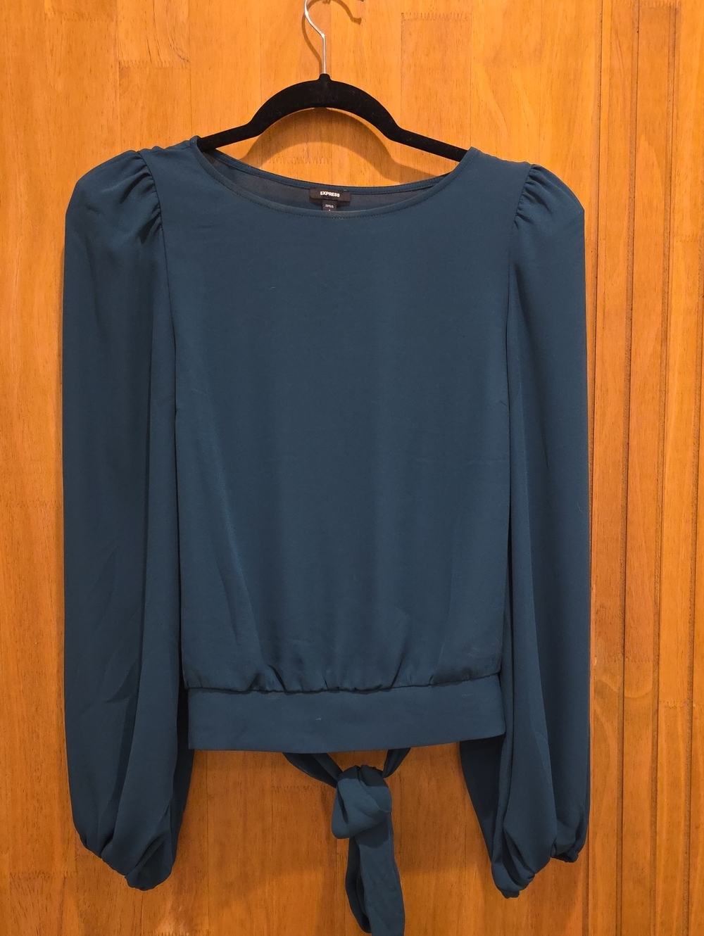 Express Teal Tie-Back Puff Sleeve Blouse